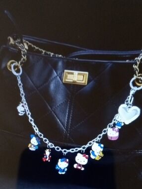 Black Quilted Handbag with Hello Kitty Charm Chain Purse